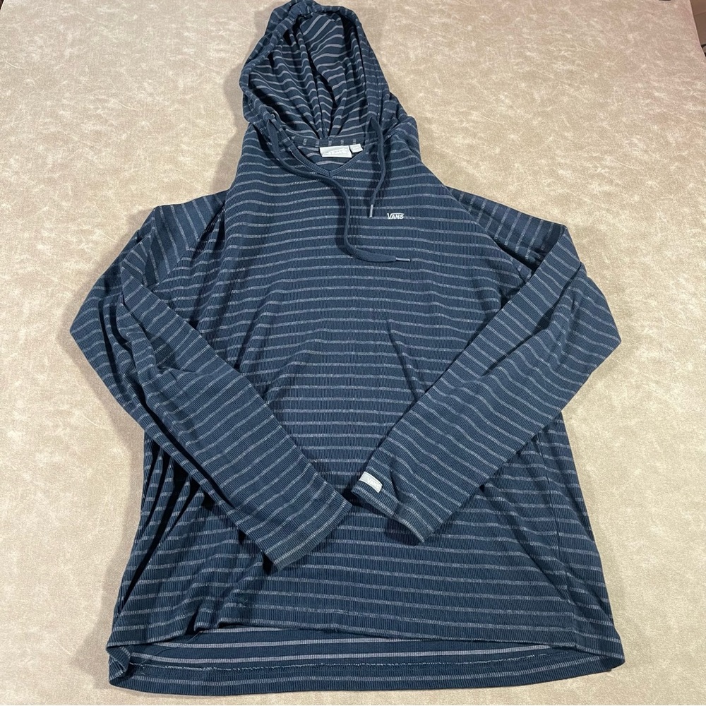 Vans Striped Light Weight long sleeve hooded shirt Size XXL Navy blue